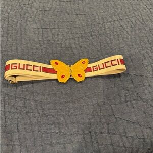 Gucci Beige and Red Belt with Gold Butterfly